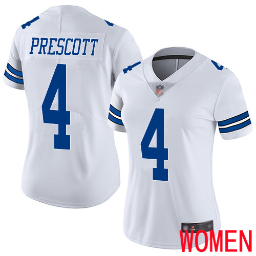 Women Dallas Cowboys Limited White Dak Prescott Road #4 Vapor Untouchable NFL Jersey->women nfl jersey->Women Jersey